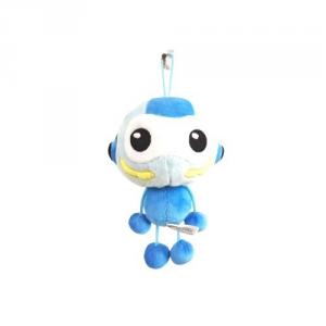 Customizable robot plush toy with short fluffy fur, ideal for children and featuring a personalized printed logo